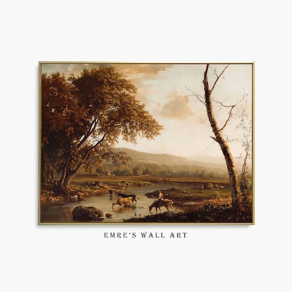 Vintage Autumn Landscape Art Print, Rustic Decor