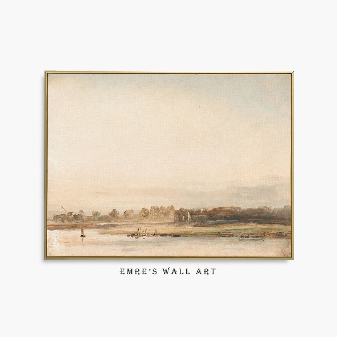 Minimalist Misty Lake Shore Soft Neutral Landscape Painting Poster