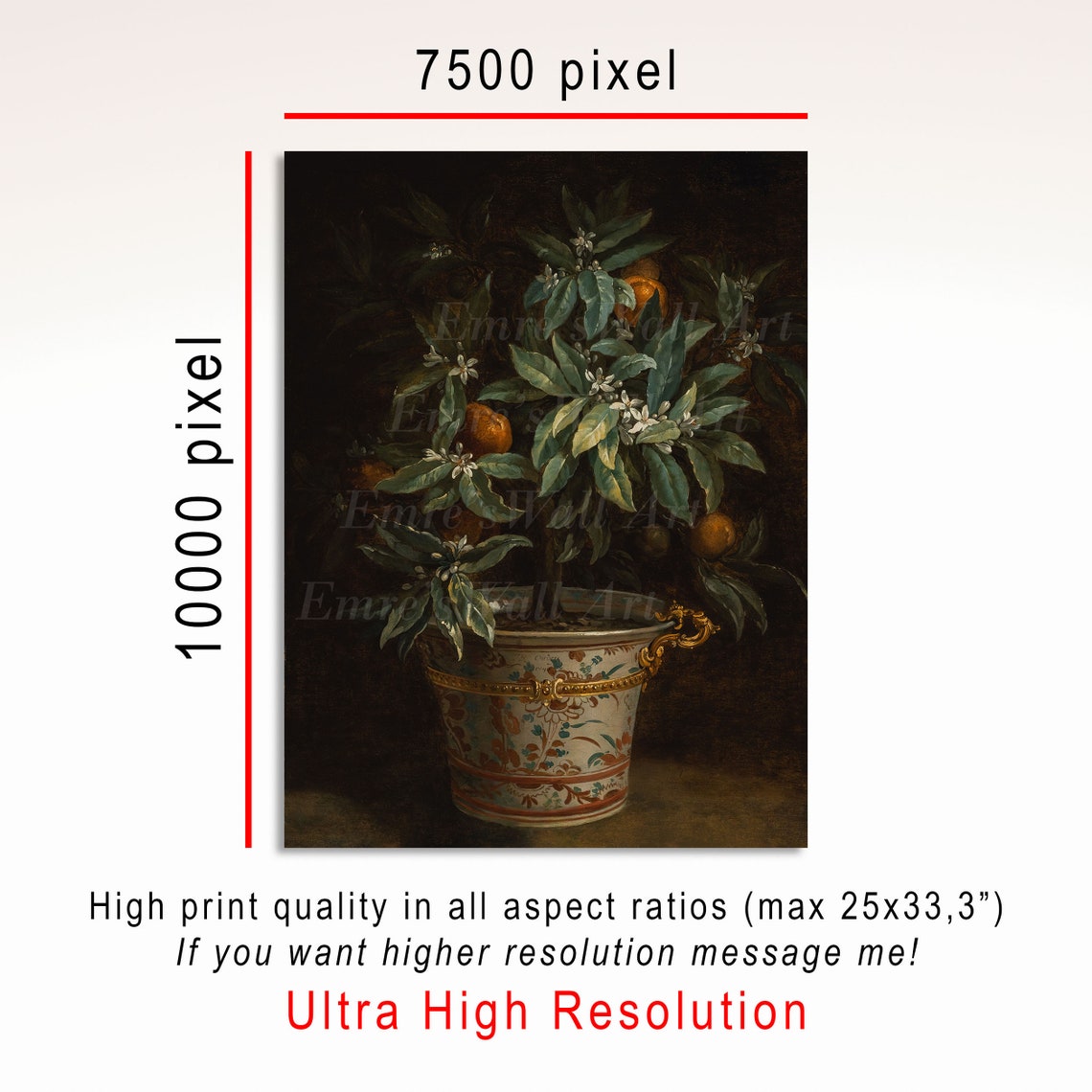 Potted Orange Tree in Porcelain Planter Dark Botanical Poster - Image 3