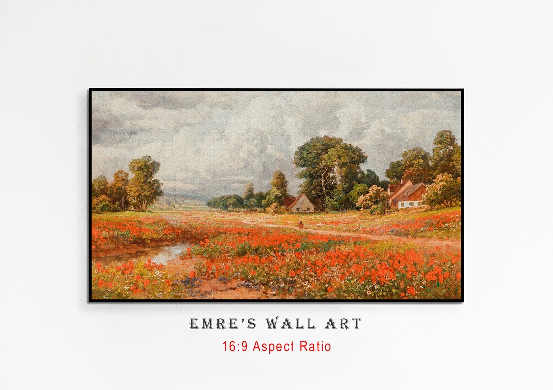 Vintage Spring Meadow Landscape Art Print, Farmhouse - Image 4