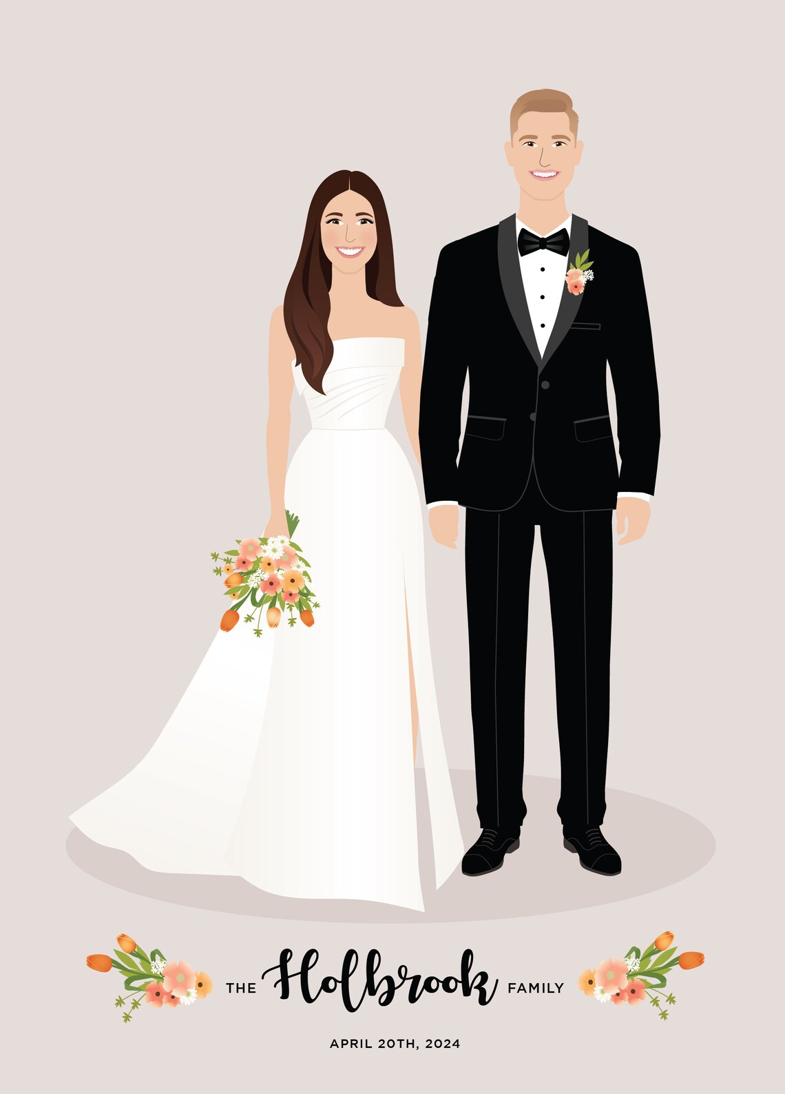 Wedding Couple Picture, Hand Drawn Portrait - Image 2