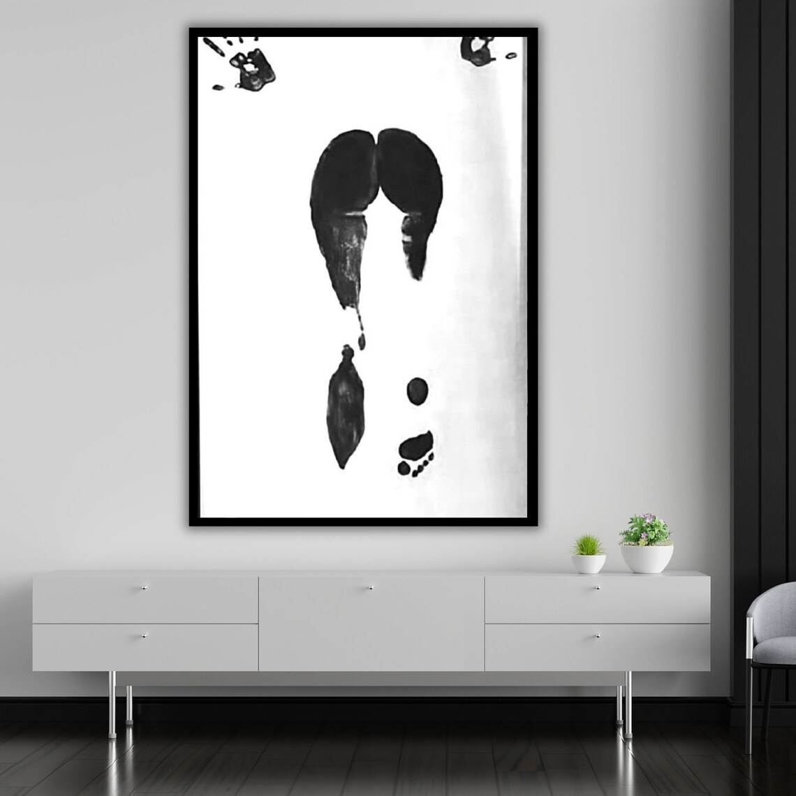Minimalist Black Footprint Handprint White Background Abstract Modern Art Print - Image 5