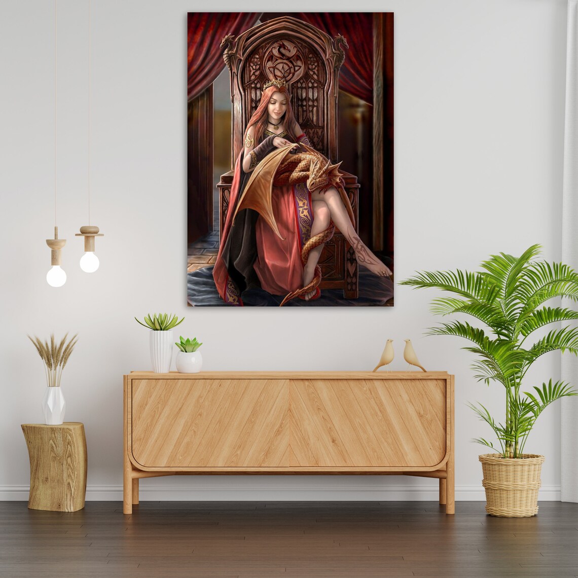 Fantasy Dragon Queen On Gothic Throne Crowned Maiden Enchanted Art Print - Image 4