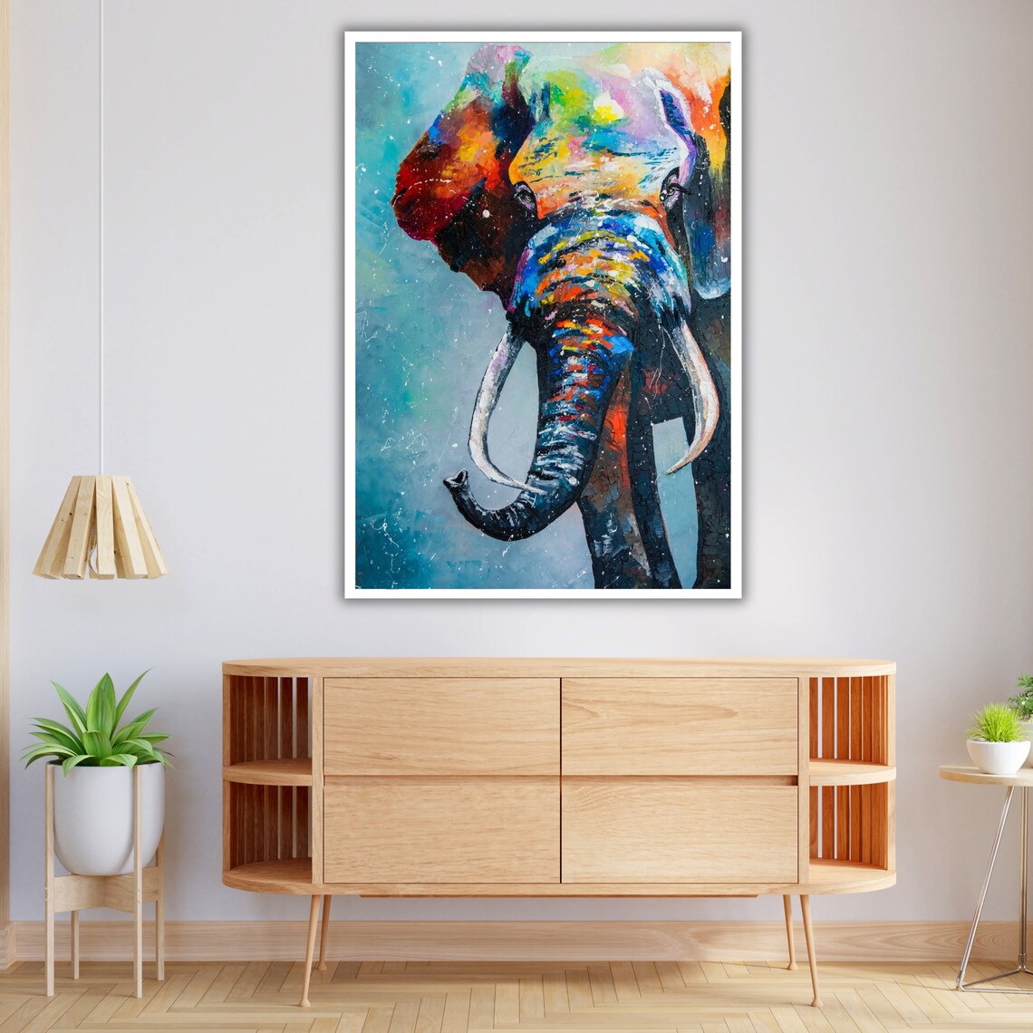 Colorful Abstract Elephant Head Vibrant Blue Multicolor Modern Animal Art Print - Image 4