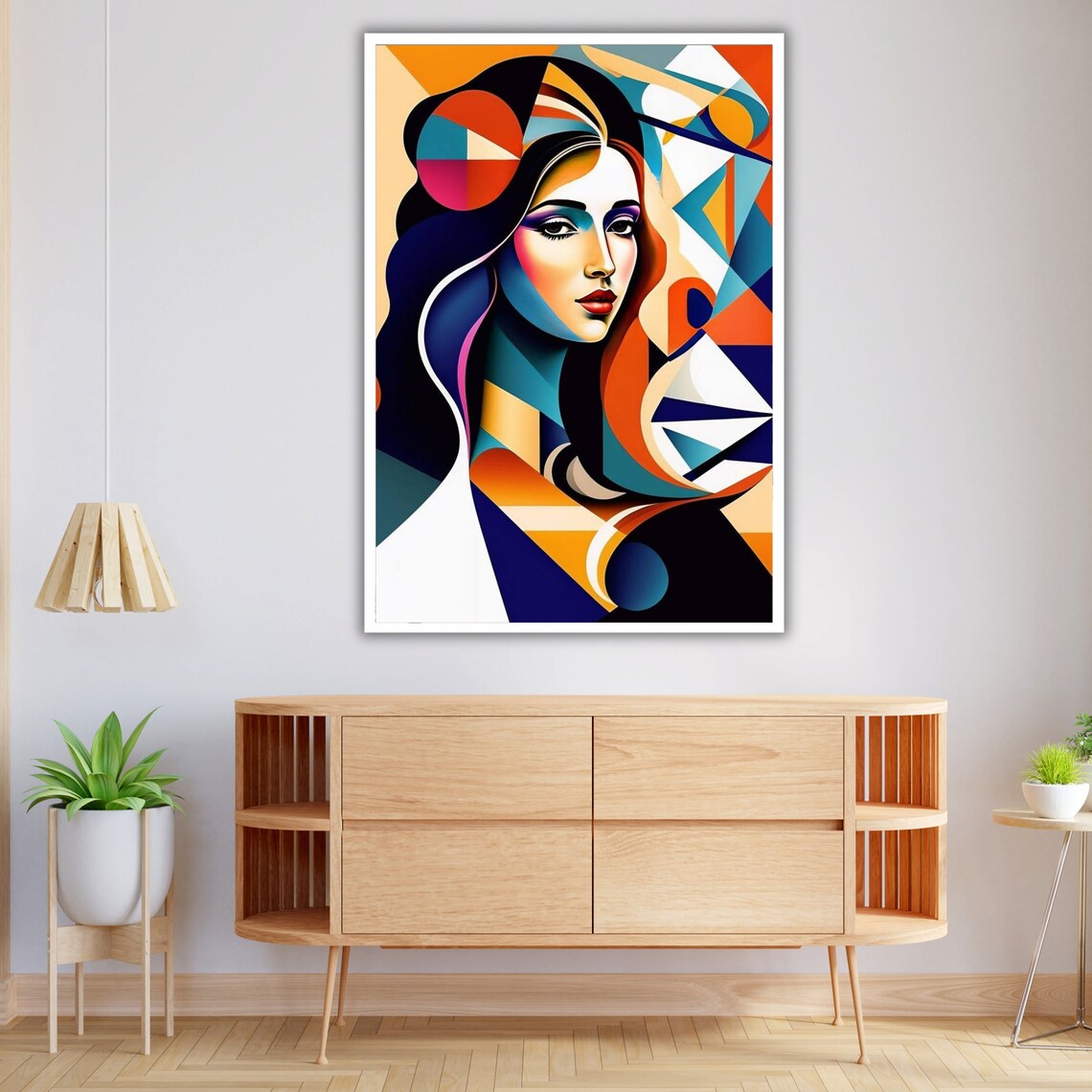 Colorful Cubist Woman Face Geometric Portrait Modern Art Poster - Image 2