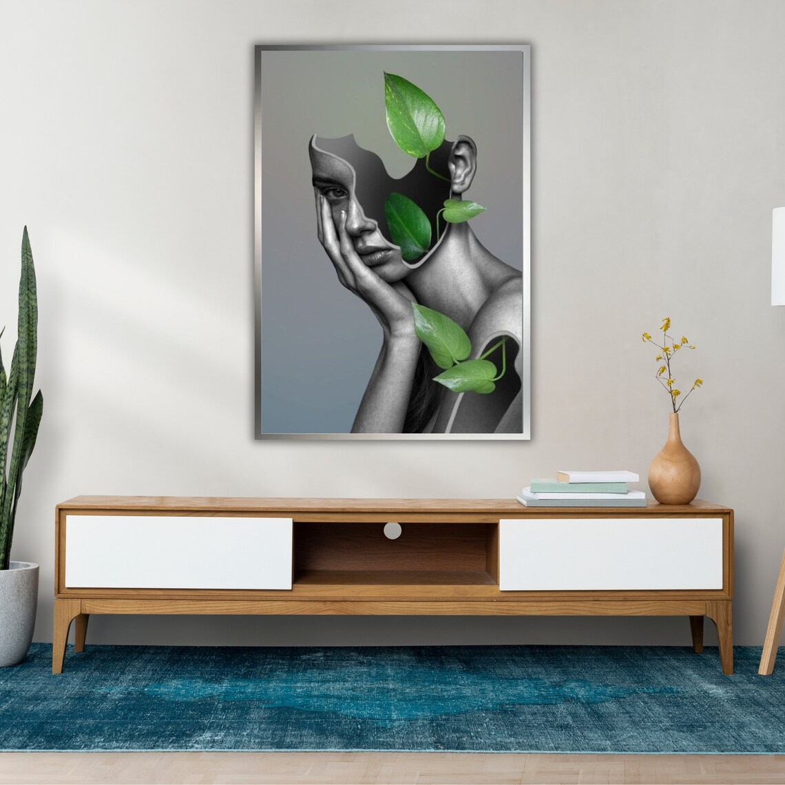 Surreal Woman Portrait Green Leaves Abstract Double Exposure Art Print - Image 2