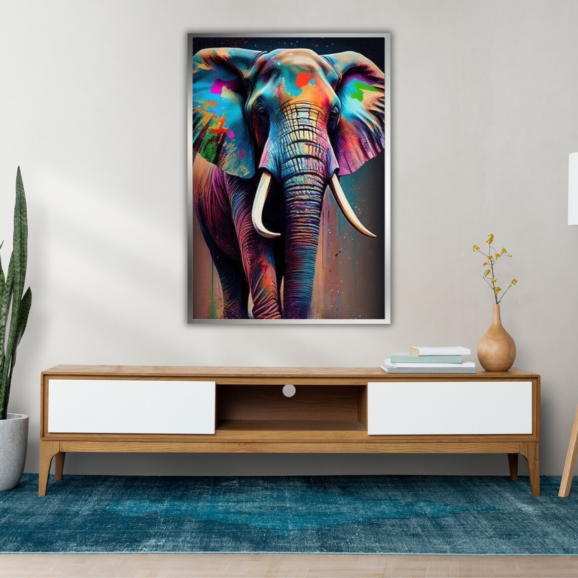 Colorful Rainbow Elephant Front Portrait Vibrant Wildlife Animal Art Print - Image 2