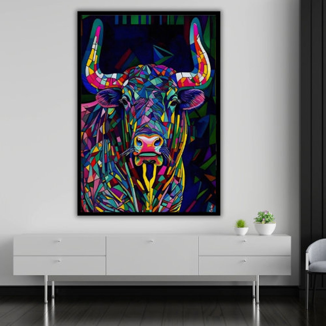 Bull Wall Art Ready To Hang Wildlife Gift Western Decor Farmhouse Wall Decor - Image 3
