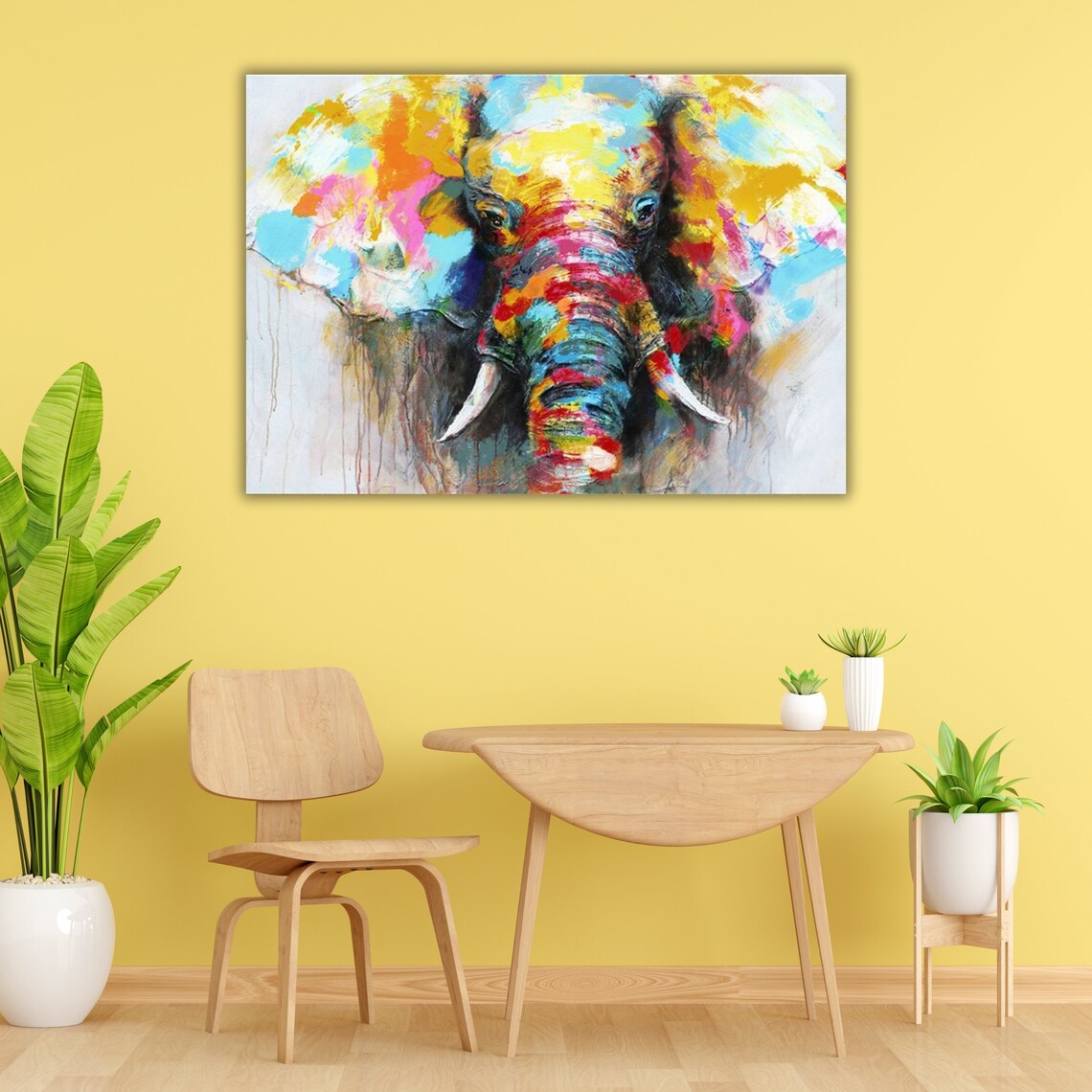 Colorful Abstract Elephant Face Oil Painting Modern Wildlife Wall Art - Image 4