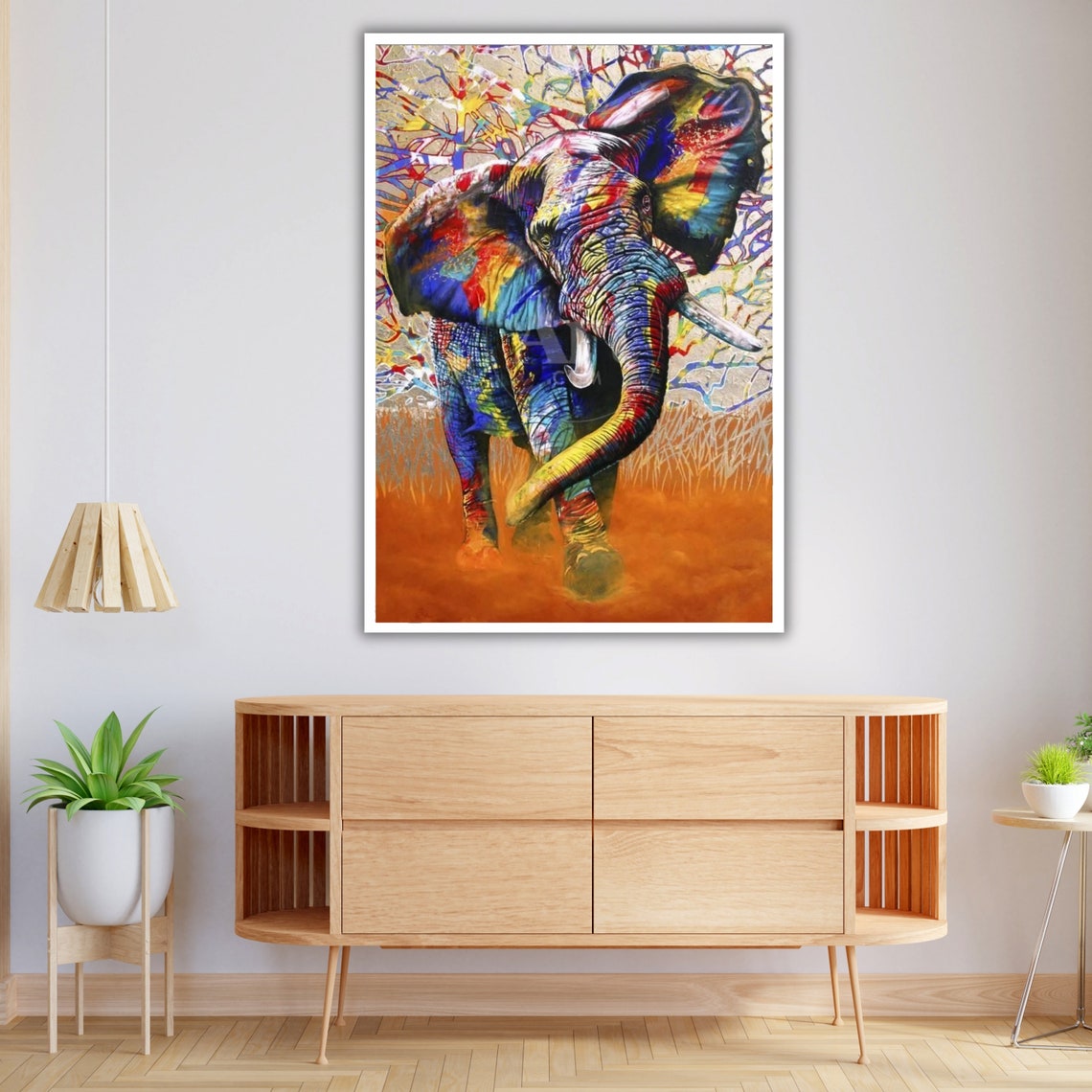Colorful Elephant Walking With Raised Trunk Splash Art Wildlife Poster - Image 4