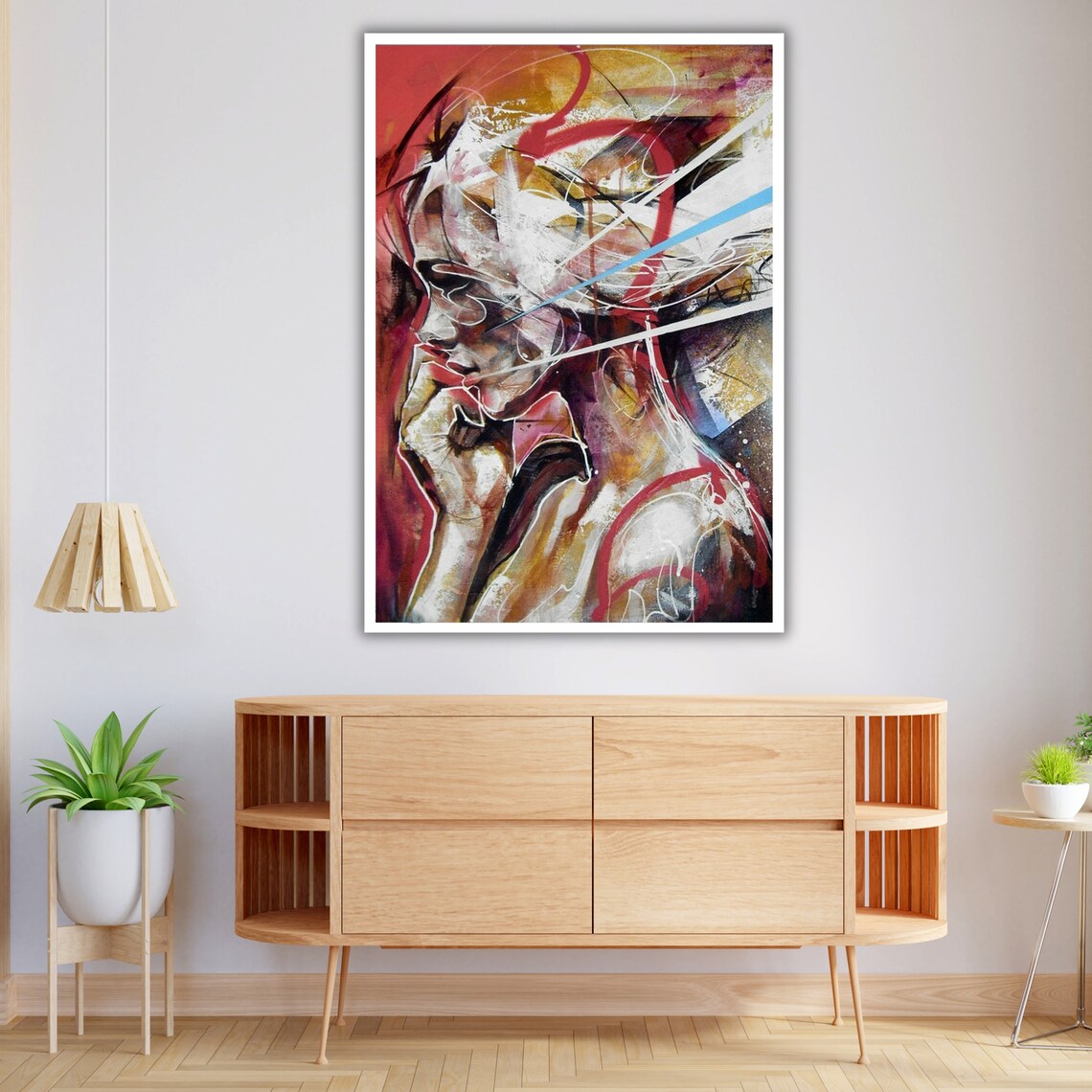 Abstract Woman Profile Bold Red White Dynamic Expressive Portrait Art Print - Image 4