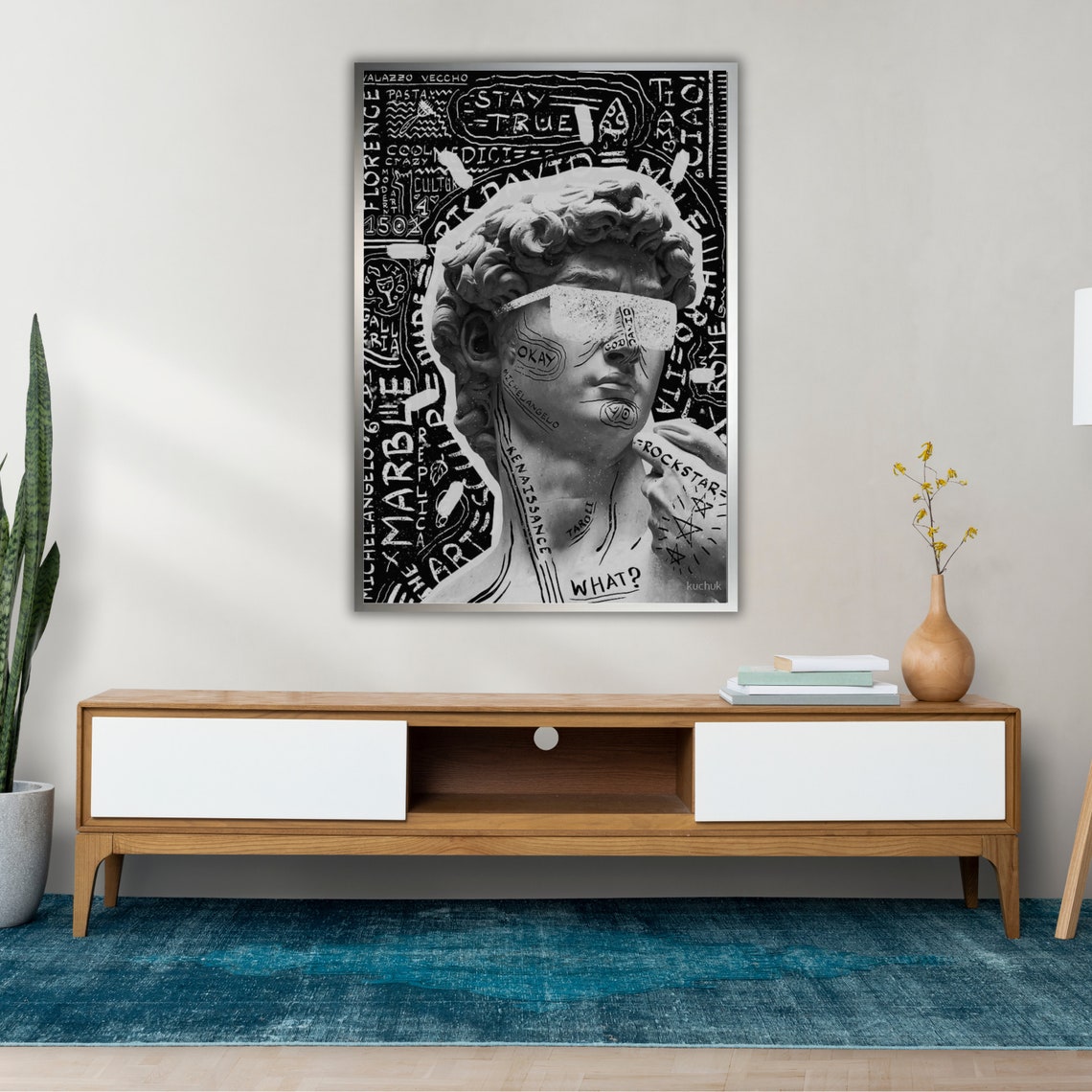Michelangelo David Graffiti Bust Pop Art Black White Street Poster - Image 2