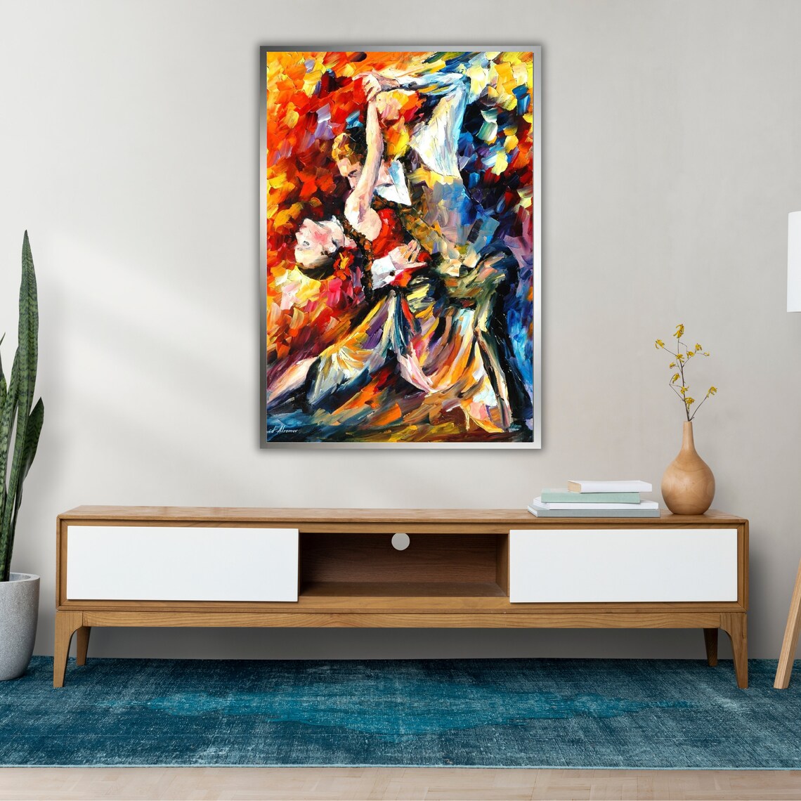 Passionate Couple Dancing Tango Colorful Impasto Palette Knife Painting Print - Image 2