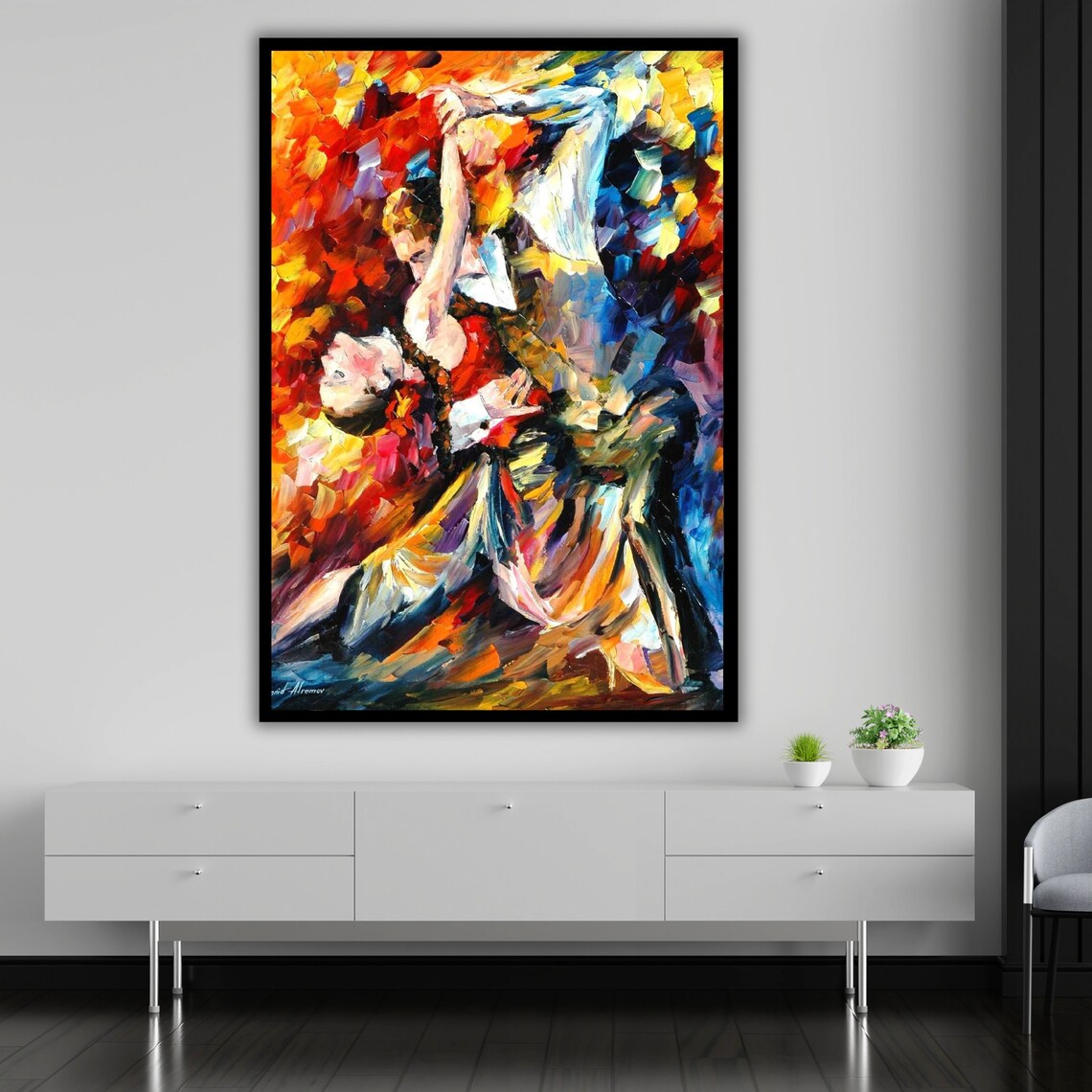 Passionate Couple Dancing Tango Colorful Impasto Palette Knife Painting Print - Image 5