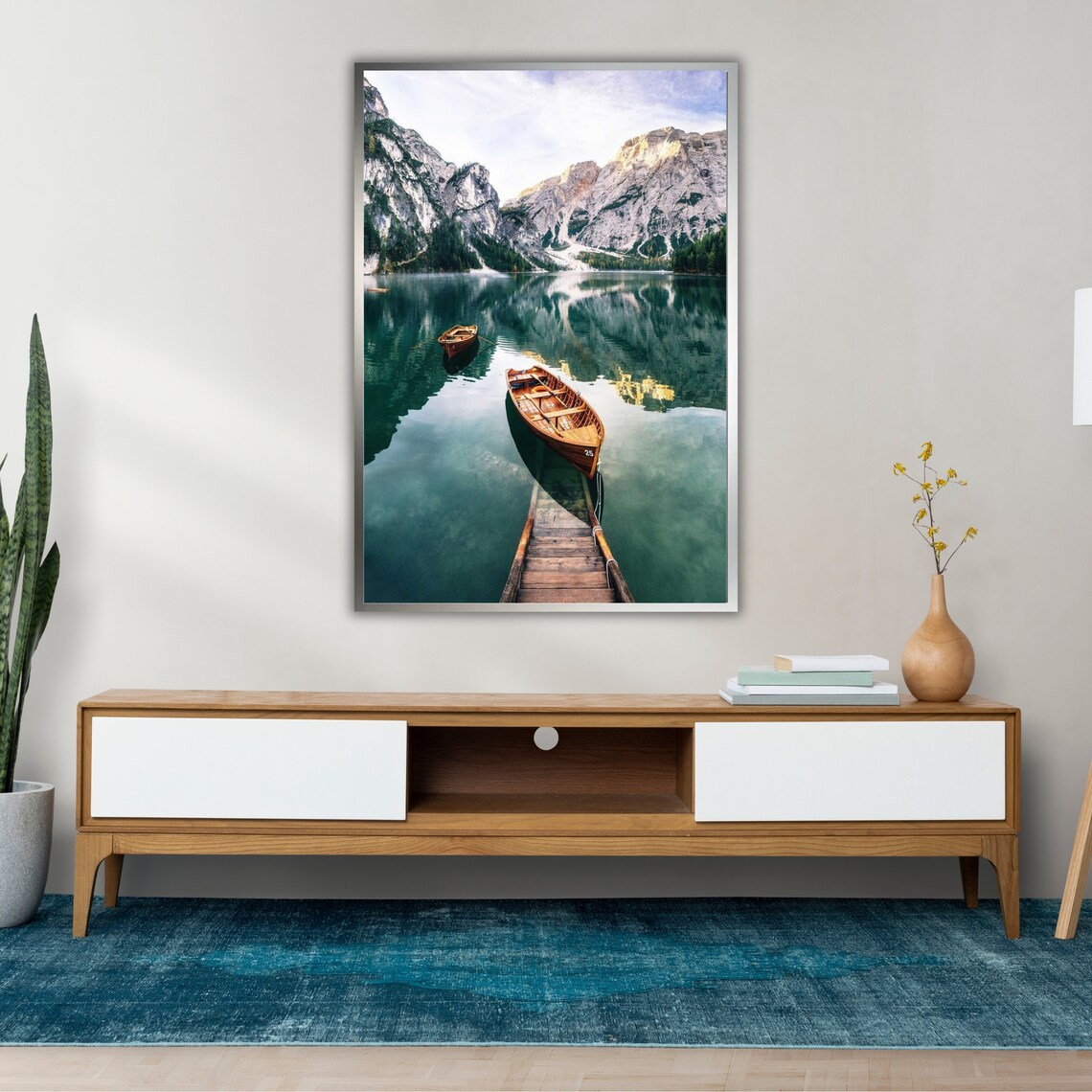 Lago Di Braies Italy Wooden Boats Emerald Lake Dolomites Travel Poster - Image 2