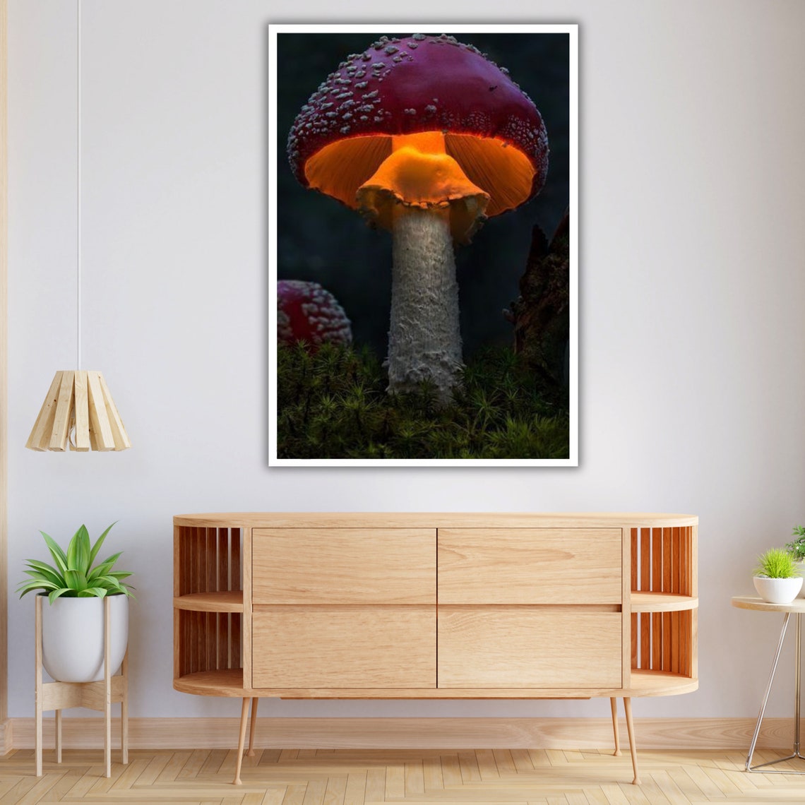 Glowing Red Fly Agaric Mushroom Dark Forest Magical Macro Art Print - Image 2
