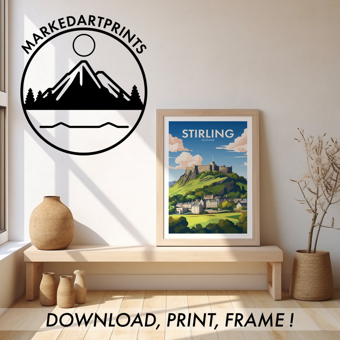 Stirling Scotland Hilltop Castle Over Old Town Travel Poster - Image 2