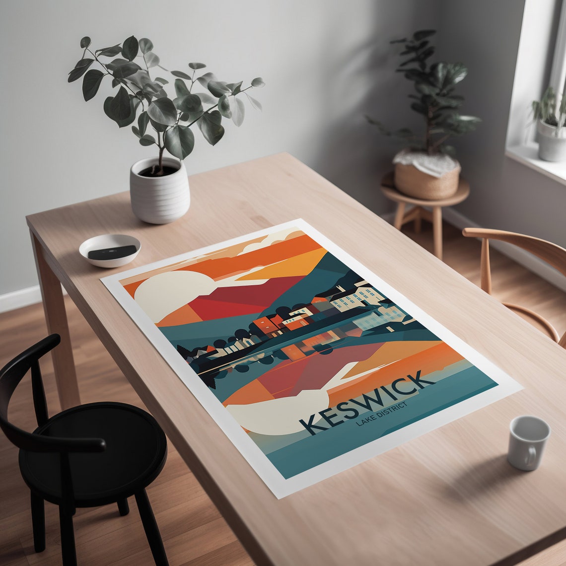 Keswick Lake District Sunset Town By The Still Lake Travel Poster - Image 2