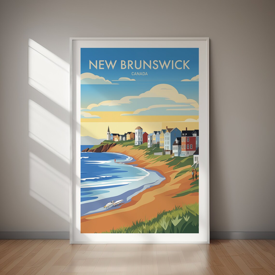 New Brunswick Canada Coastal Village Sunset Beach Travel Poster