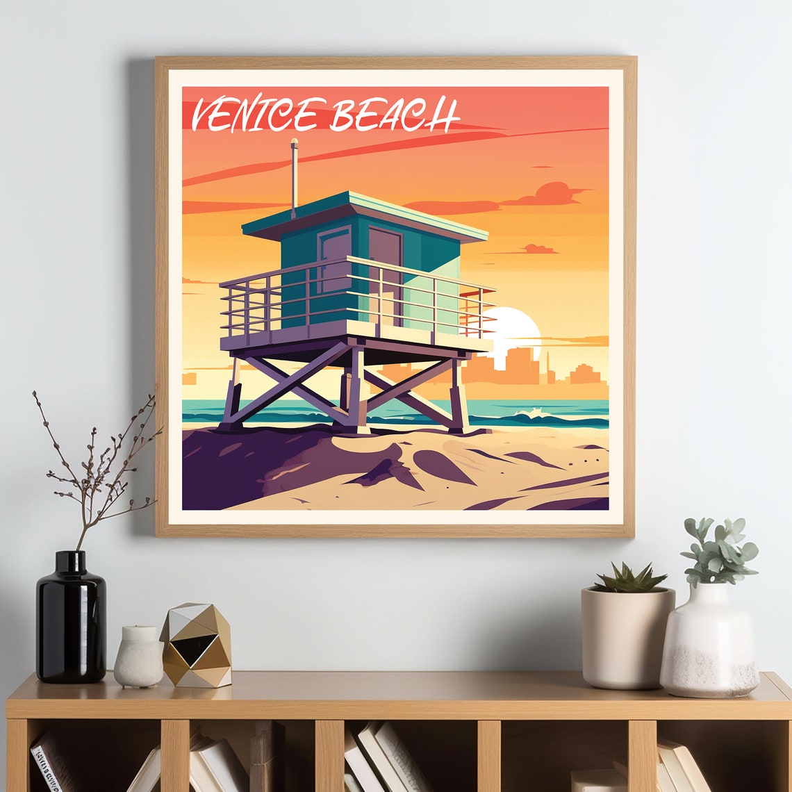 Venice Beach California Lifeguard Tower Sunset Travel Poster
