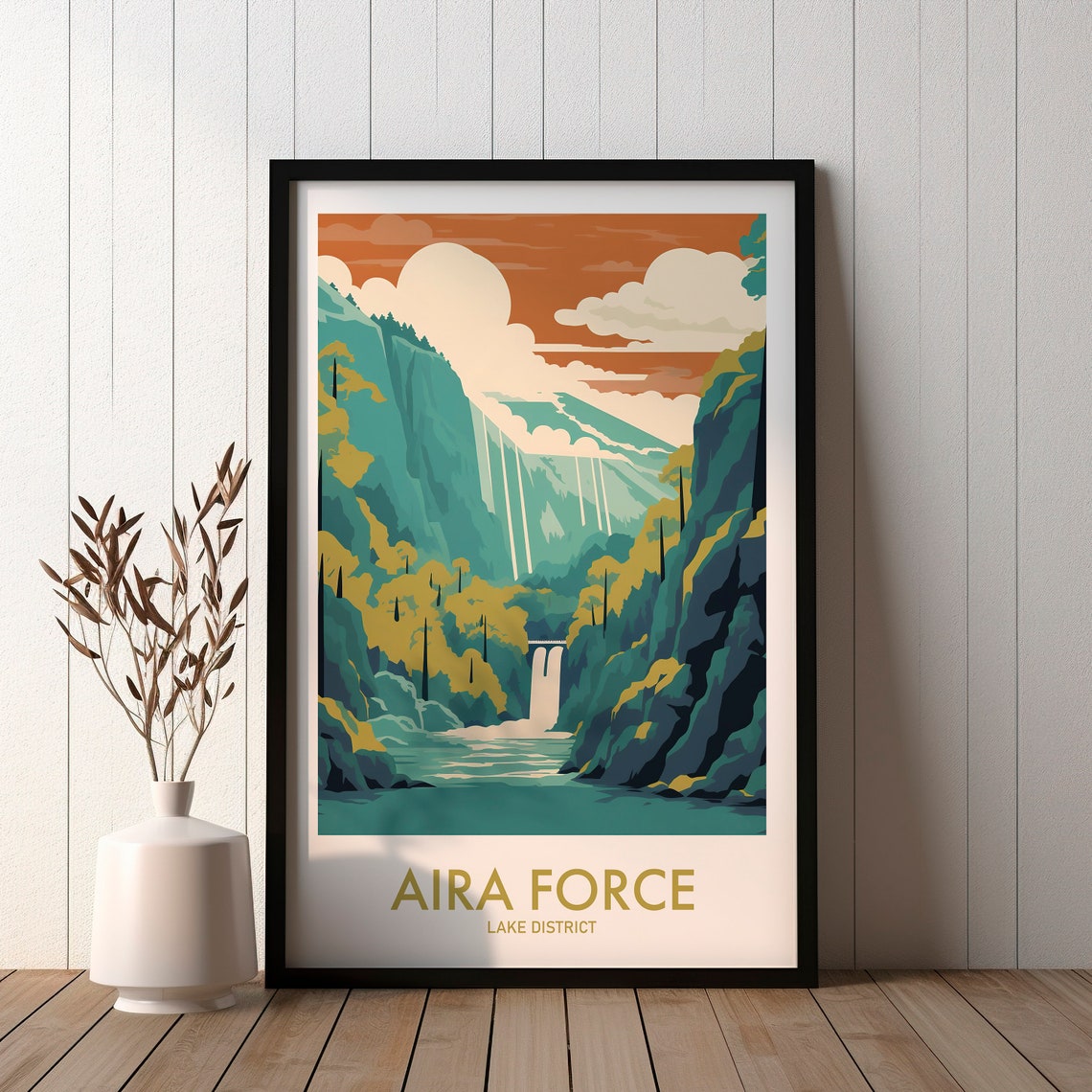 Aira Force Lake District Waterfall Gorge Sunset Travel Poster