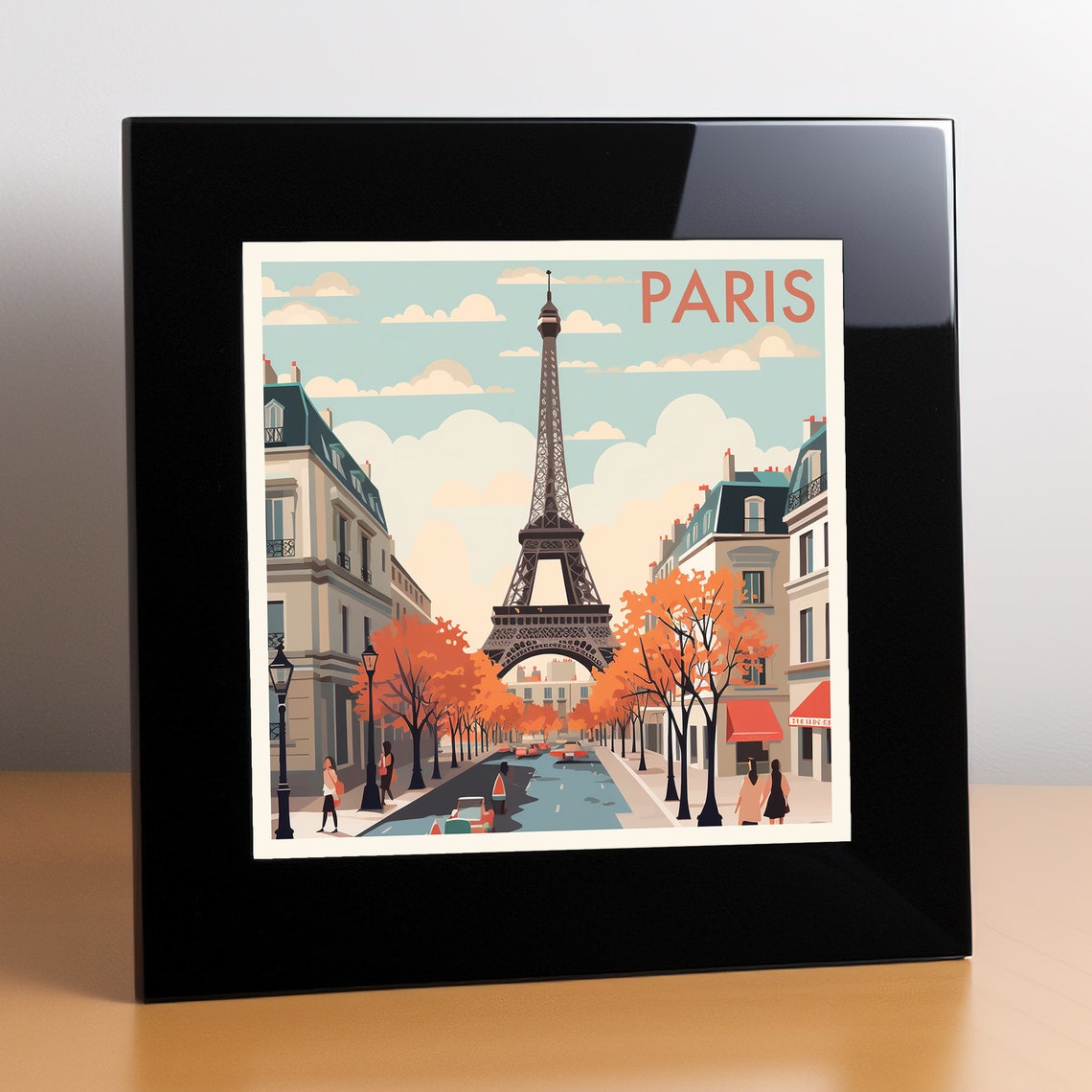 Paris France Eiffel Tower Autumn Street Fall Leaves Travel Poster - Image 3
