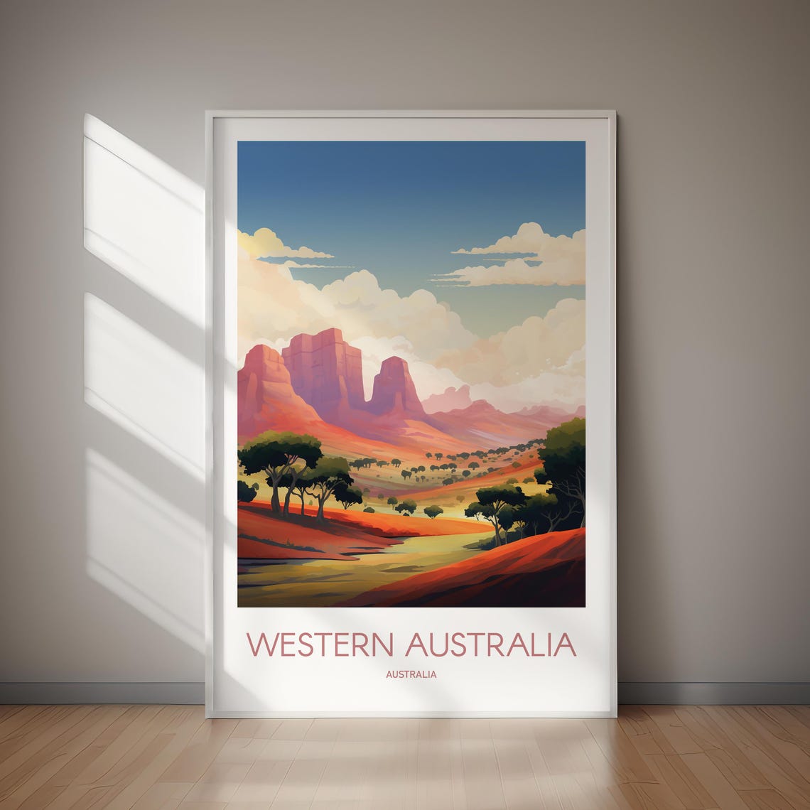 Western Australia Red Rock Ranges Vintage Landscape Travel Poster