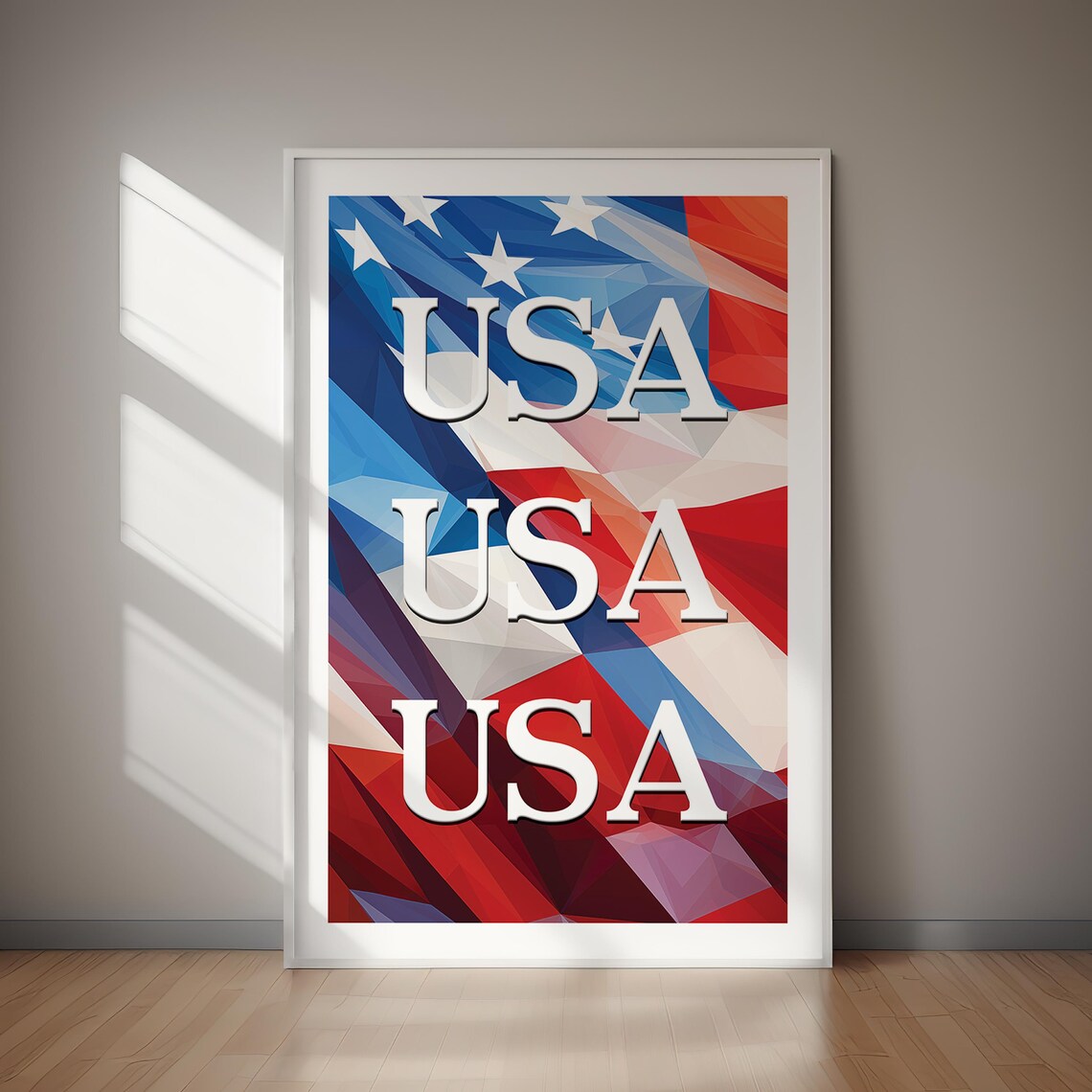 USA USA USA Patriotic Red Blue Geometric Flag Style Wall Poster