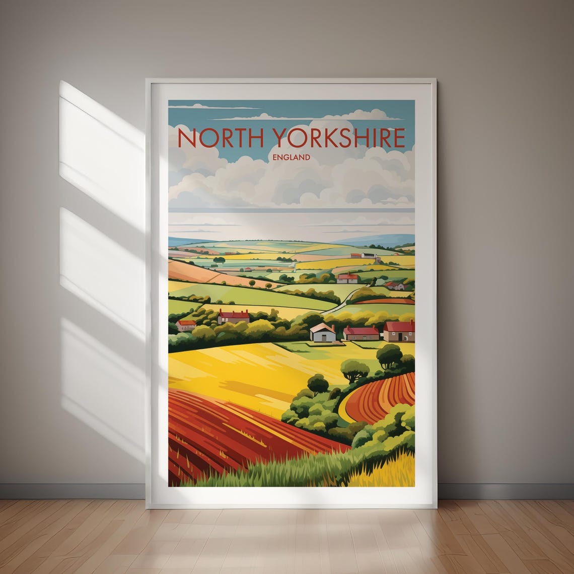 North Yorkshire England Patchwork Farmland Hills Travel Poster