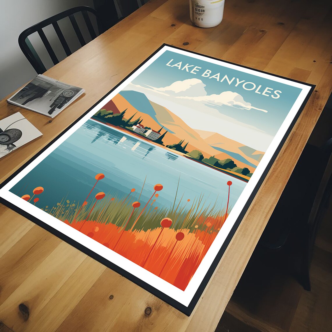 Lake Banyoles Spain Village Wildflowers Lakeside Travel Poster - Image 2