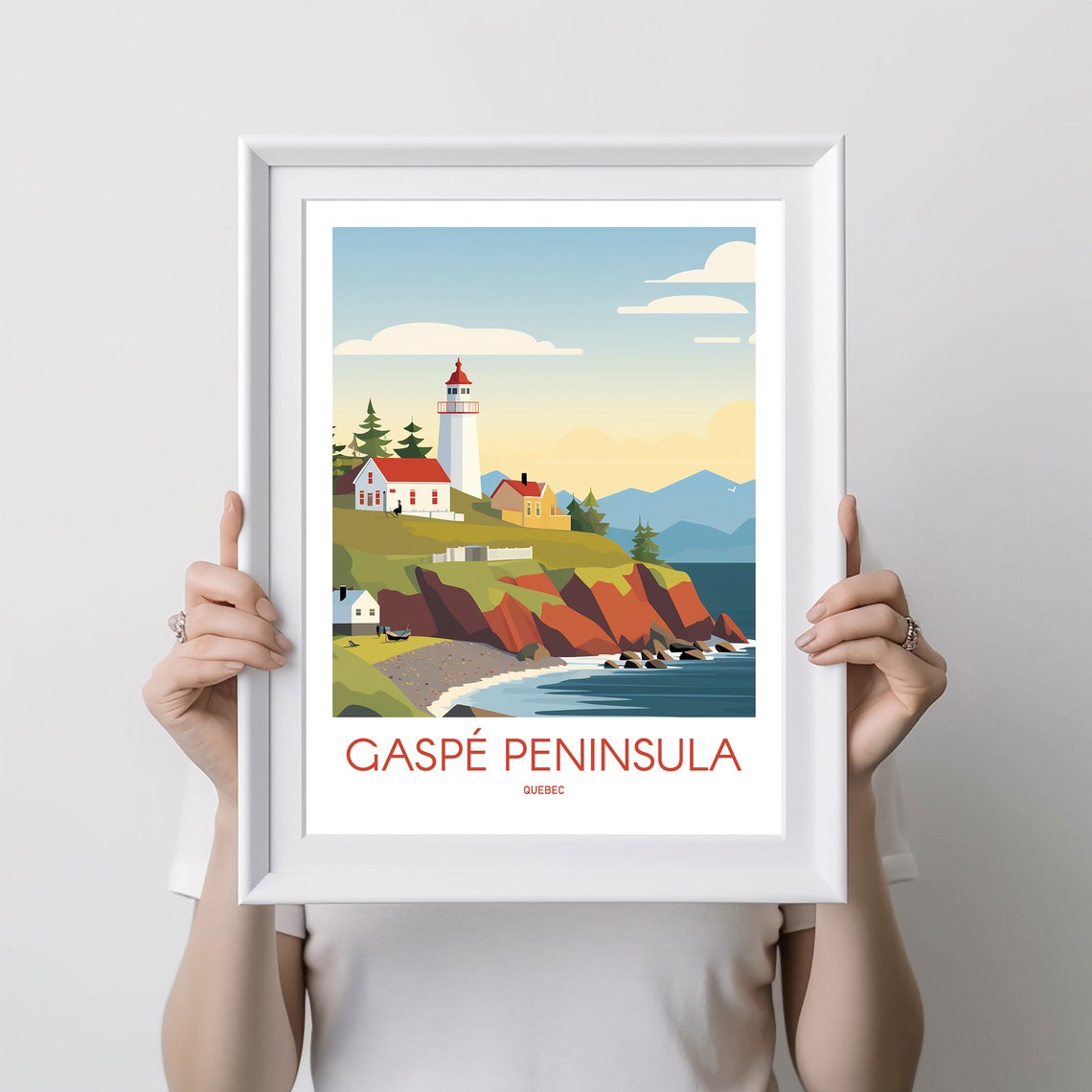 Gaspe Peninsula Quebec Lighthouse Cliffs Coastal Scene Travel Poster - Image 2