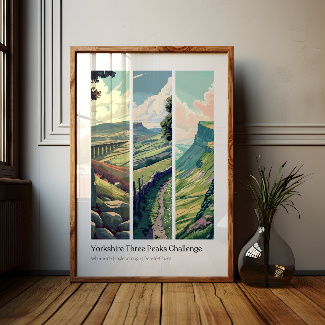 Yorkshire 3 Peaks Challenge Print Ingleborough Whernside Pen Y Ghent Poster 3 Peaks Wall Art Hiking Gift Mountain Decor