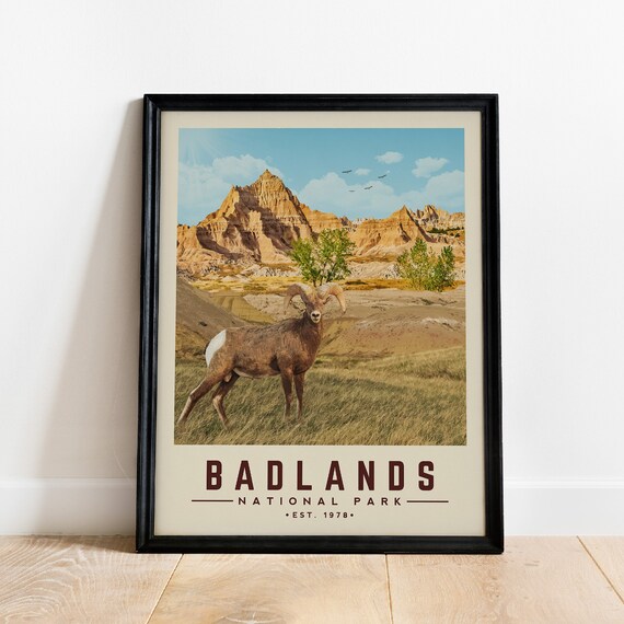 Badlands National Park South Dakota Bighorn Sheep Travel Poster