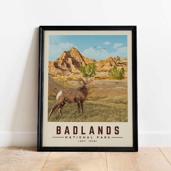 Badlands Wall Art Print Minimalist National Park Vintage Poster Gift For Hiker