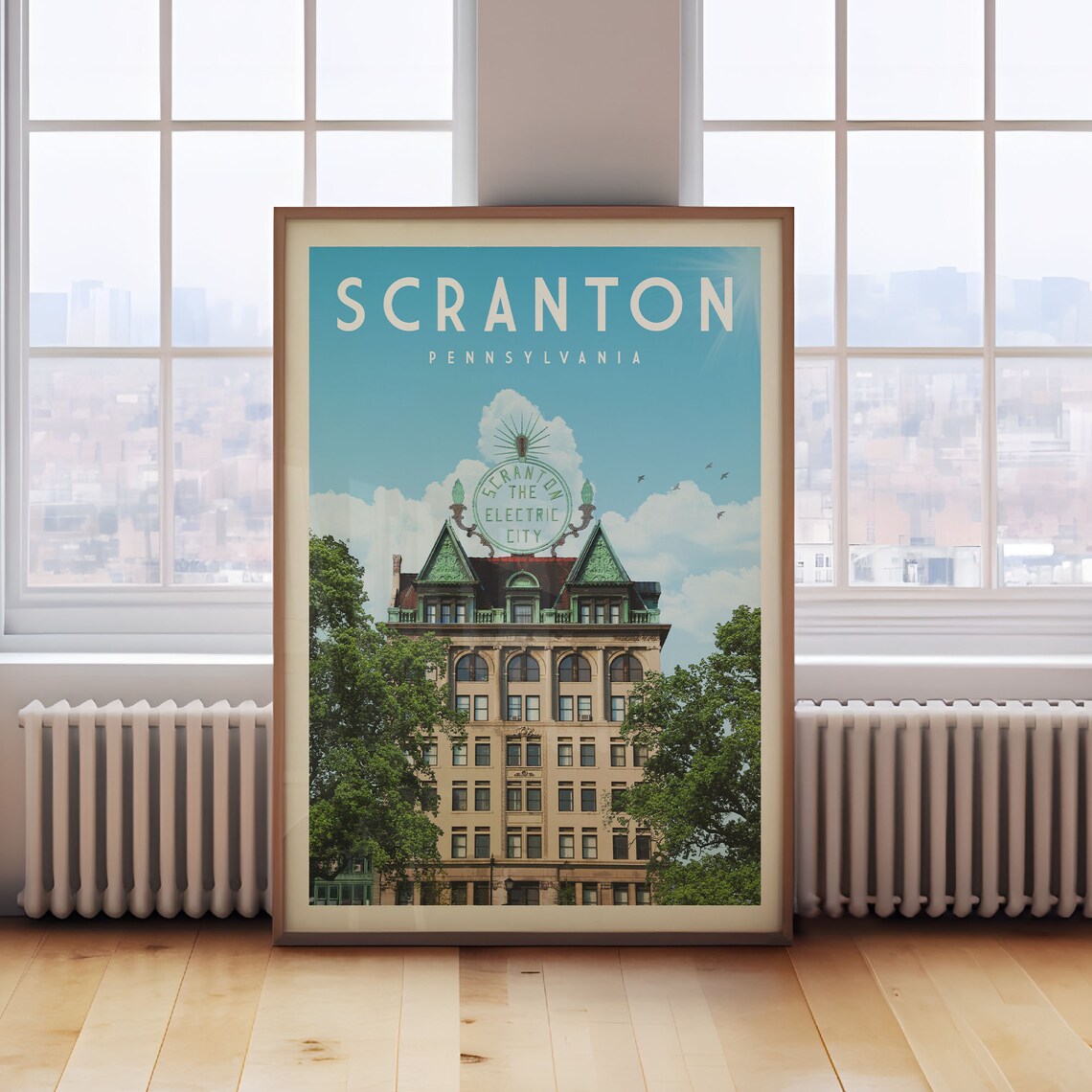 Scranton Skyline Travel Poster, Pennsylvania City
