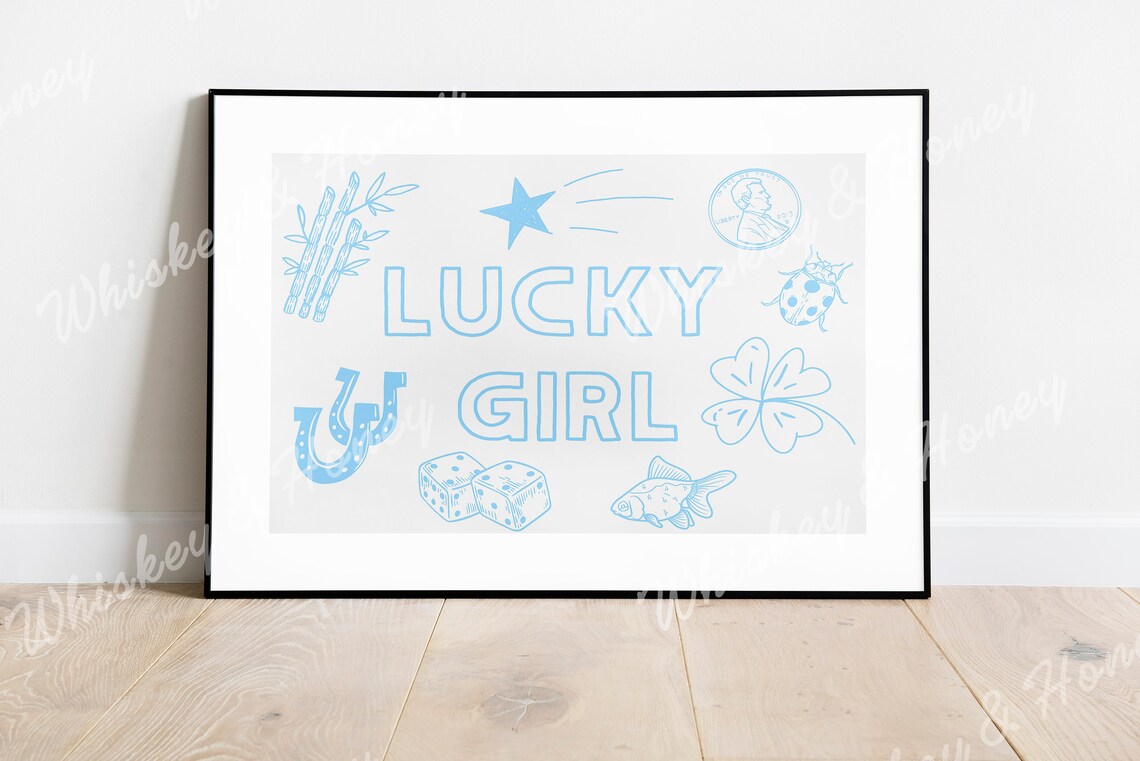 Lucky Girl Blue Lucky Charms Horseshoe Dice Clover Girl Poster - Image 3