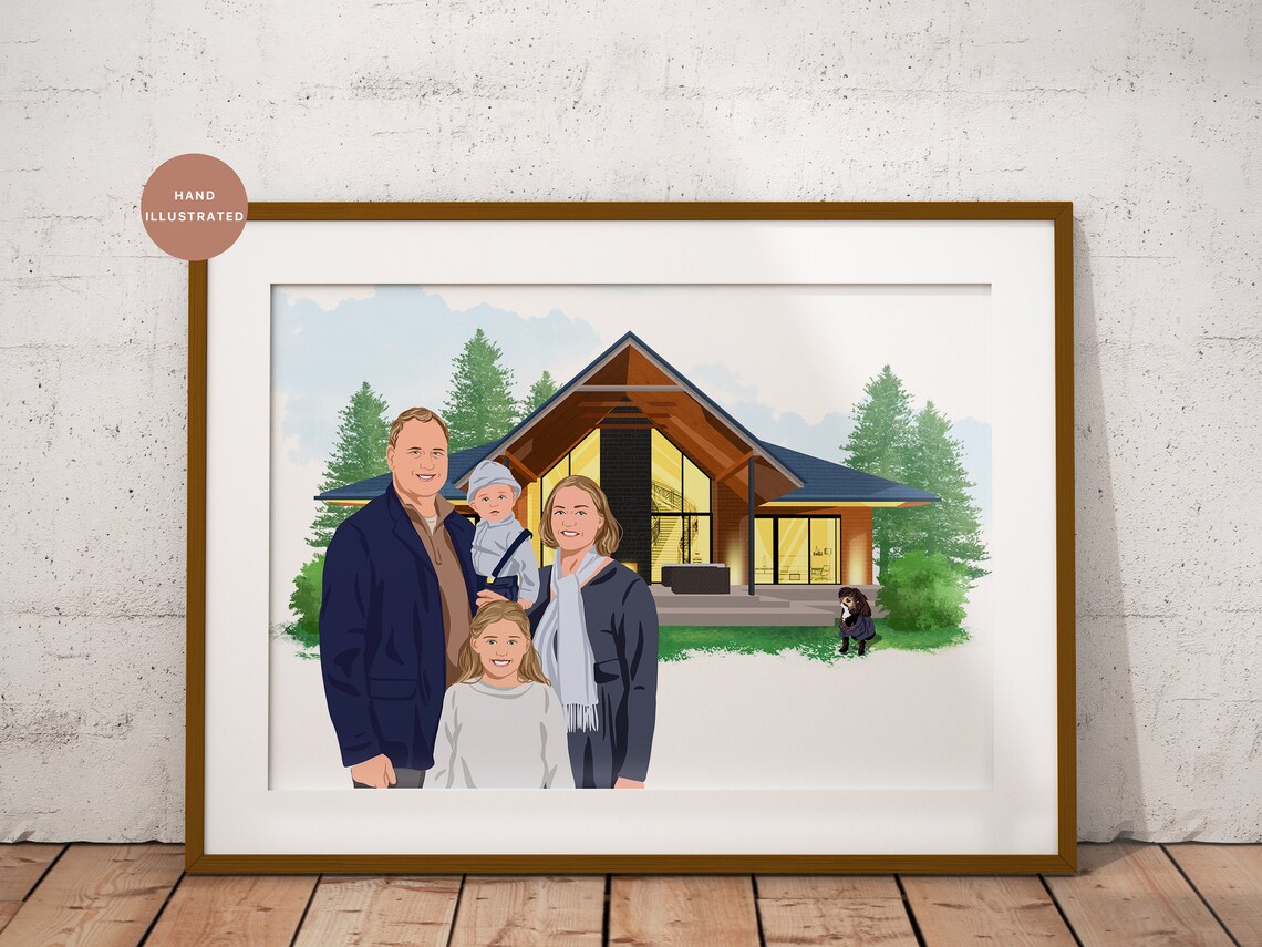 Custom Couple House Portrait Illustration Modern Farmhouse Poster - Image 4