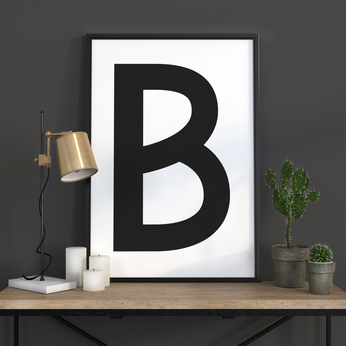 Black Letter B Initial Scandinavian Typography Minimalist Poster