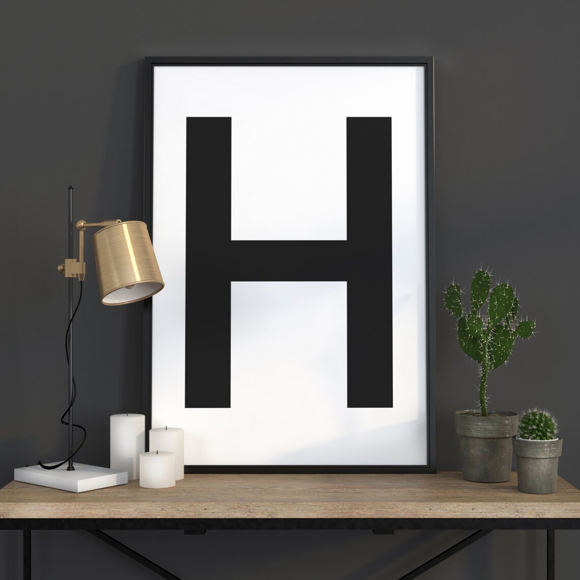 H Letter Print, Scandinavian Monogram Poster