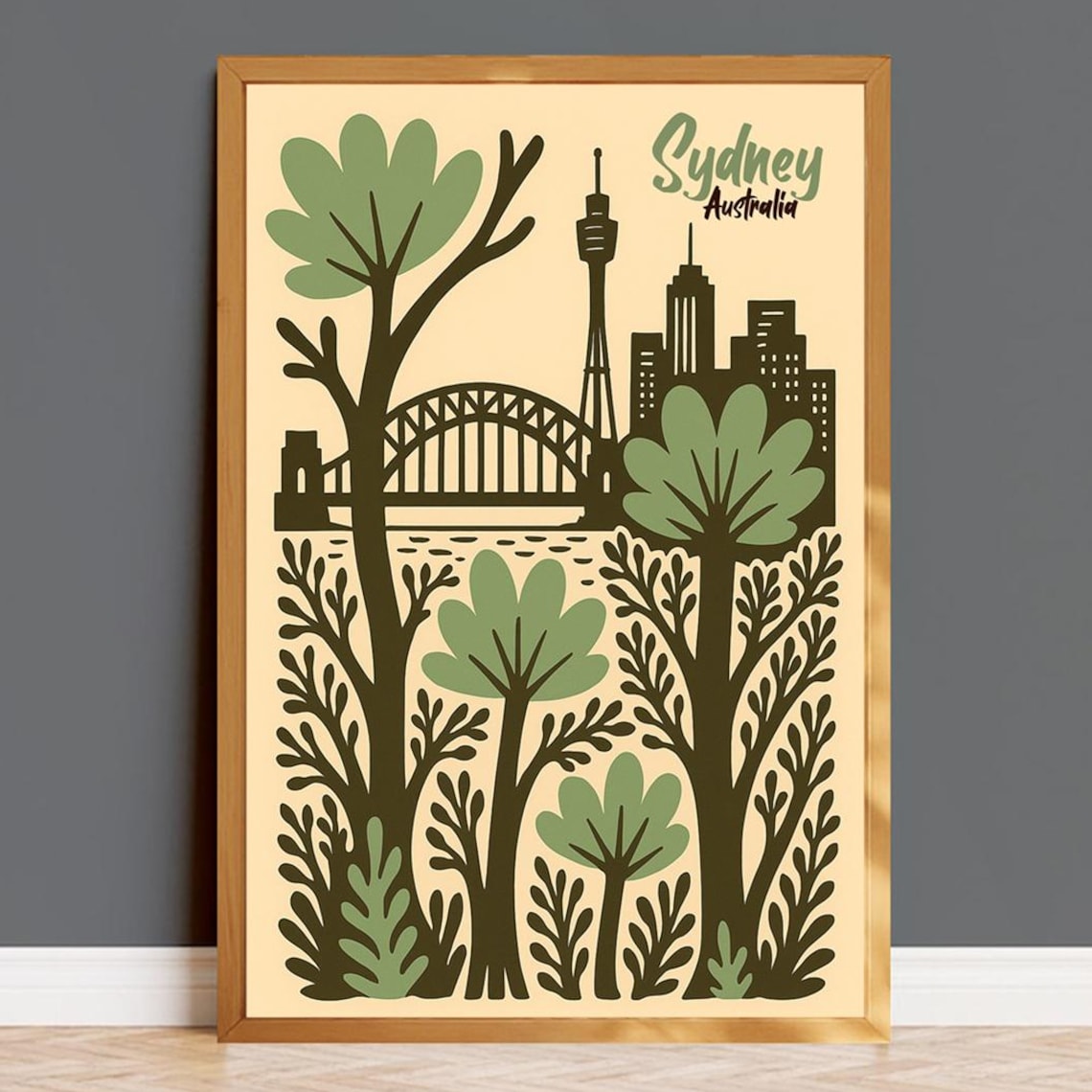 Sydney Australia Folk Art Paper Cut Harbour Bridge Travel Poster