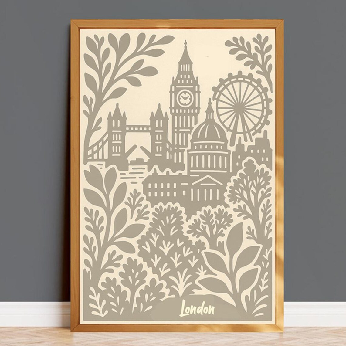 London Landmarks Papercut Big Ben London Eye Tower Bridge Poster