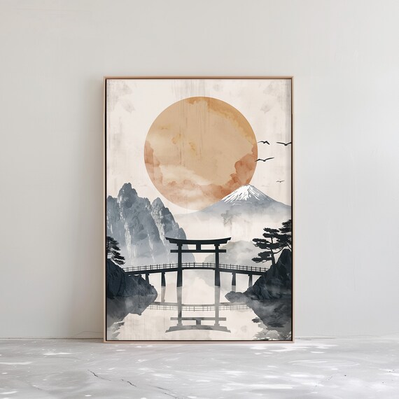 Mountain Landscape Japandi Wall Art Abstract Wabi Sabi Print Modern Japanese Decor
