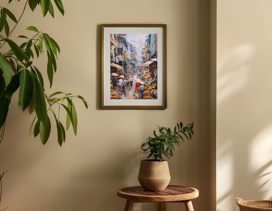 Vietnamese Street Flower Market Asian Watercolor Painting Poster - Image 3