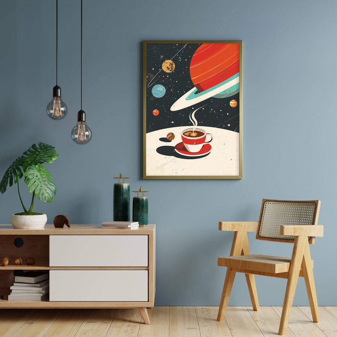 Cosmic Coffee Cup Among Saturn Planets Retro Space Kitchen Poster - Image 4