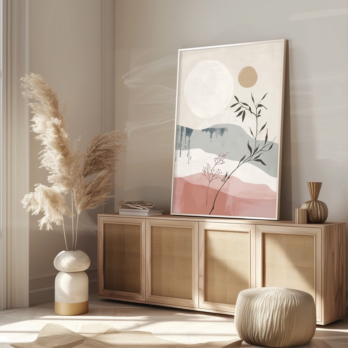 Minimalist Abstract Rising Sun Over Blush Dunes Botanical Poster - Image 5
