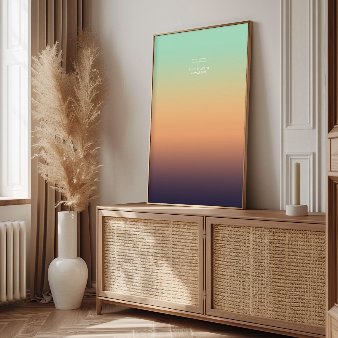 Eternal Now Quote on a Soft Mint Gold Sunset Gradient Poster - Image 5