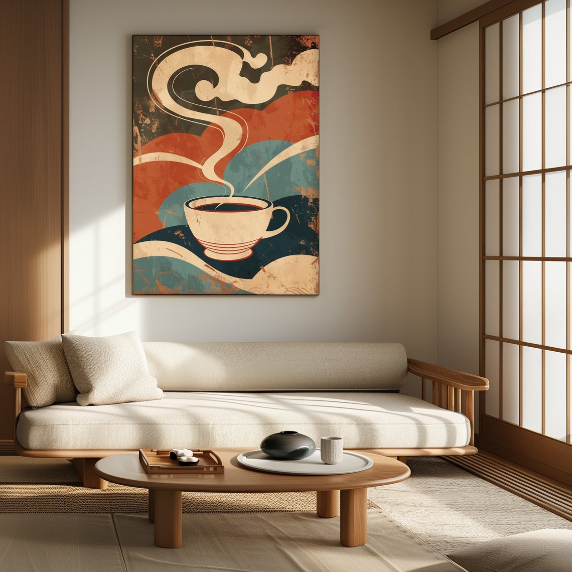 Retro Steaming Coffee Cup with Swirling Cream Vintage Poster - Image 3