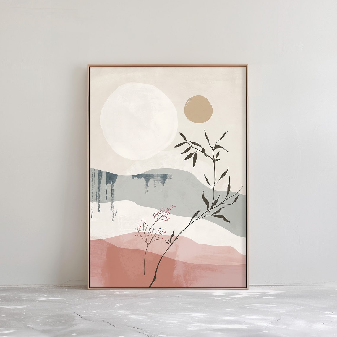Minimalist Abstract Rising Sun Over Blush Dunes Botanical Poster