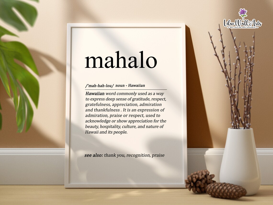 Mahalo Definition Print Family Definition Aloha Gift Hawaiian Print Ohana Print Family Print Gratitude Wall Art Hawaii Art Print