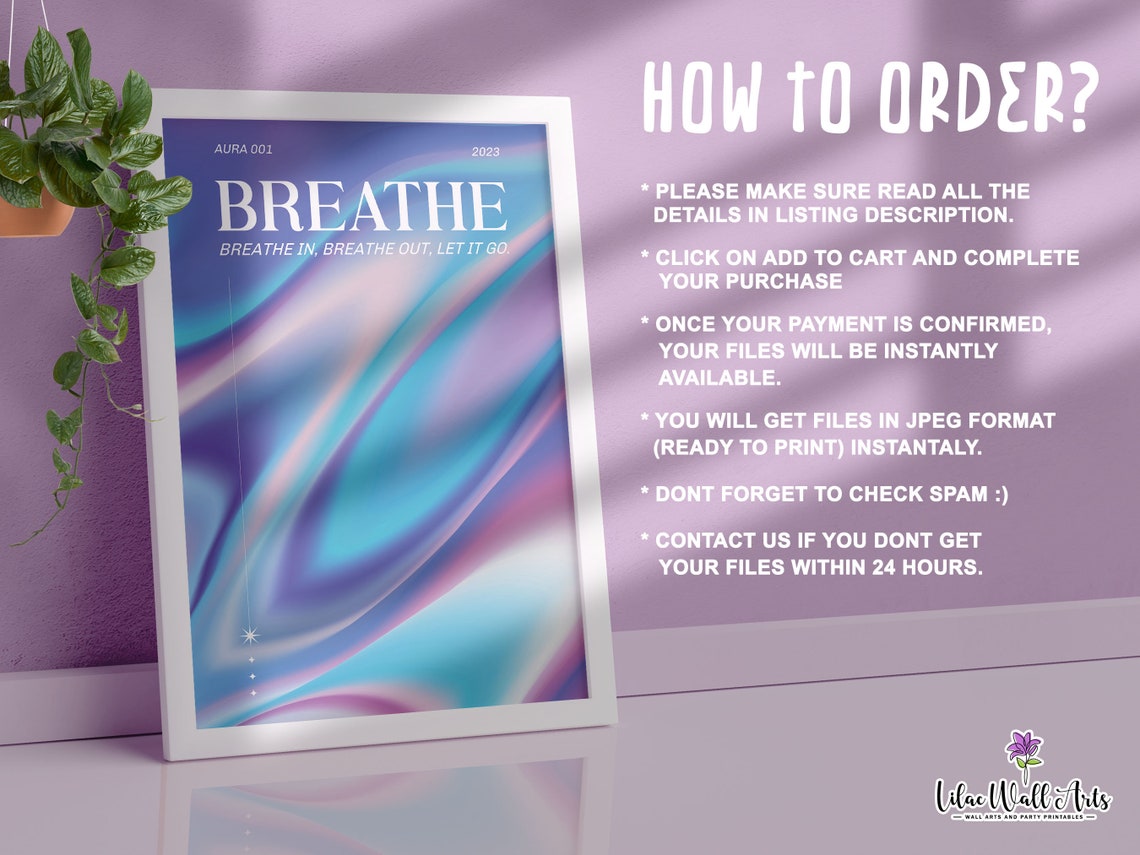 Breathe Purple Blue Aura Gradient 2023 Calming Mindfulness Poster - Image 3